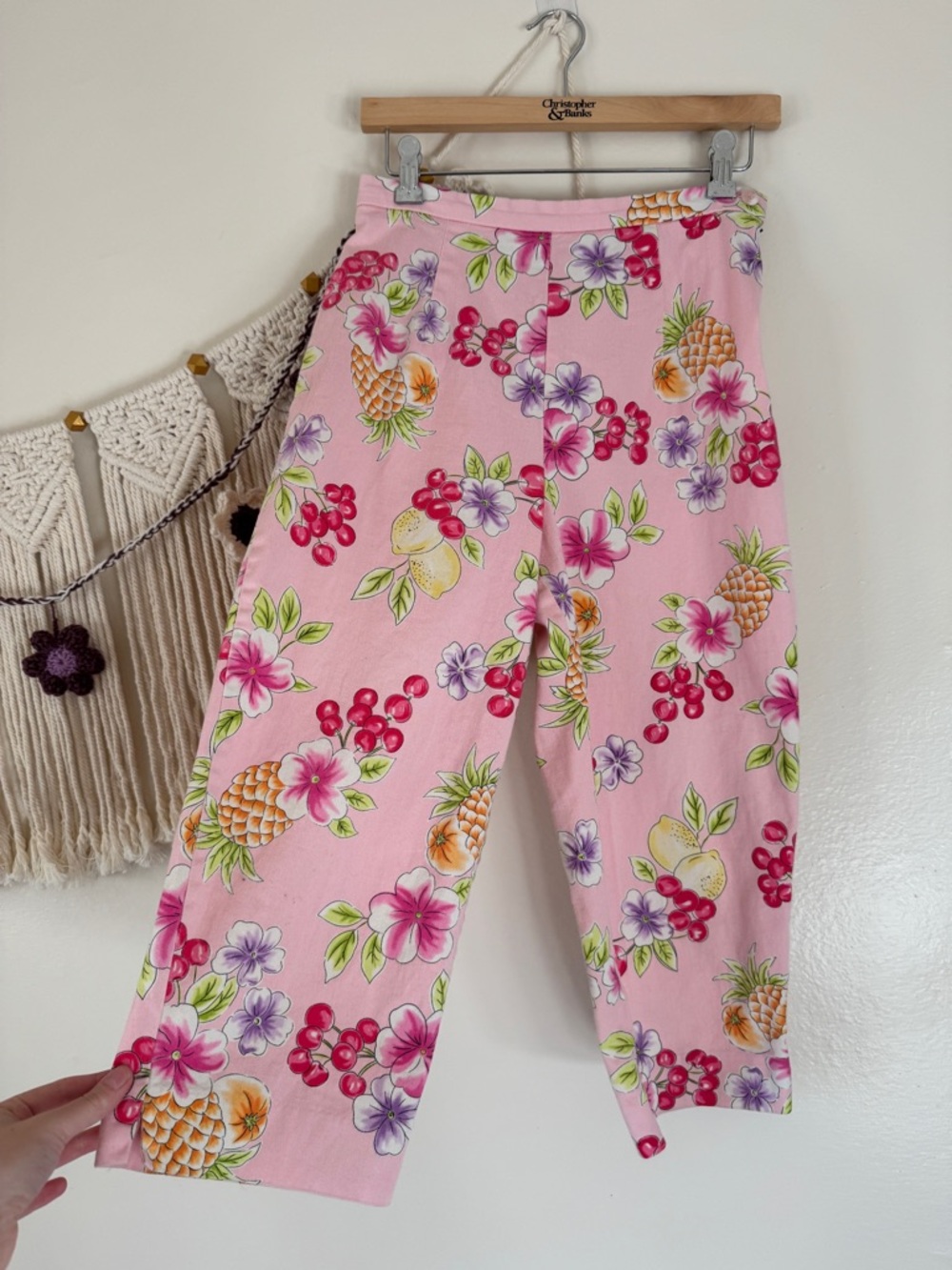 Pink Floral Fruit Print Pants